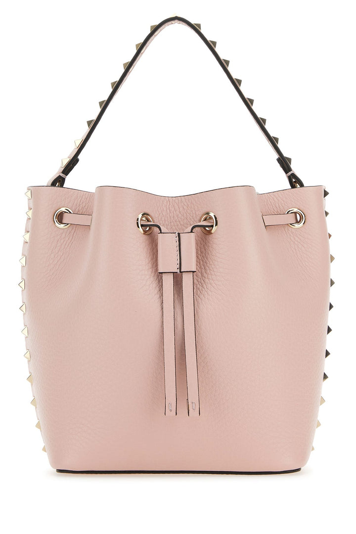 Light pink leather Rockstud bucket bag