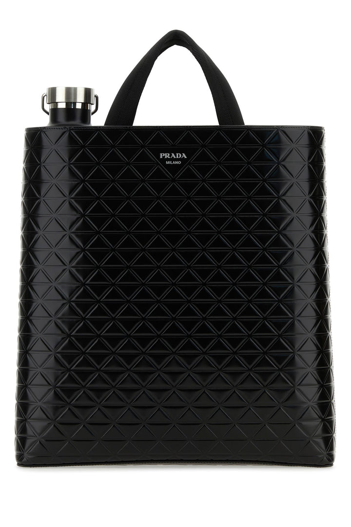 Black leather shopping bag