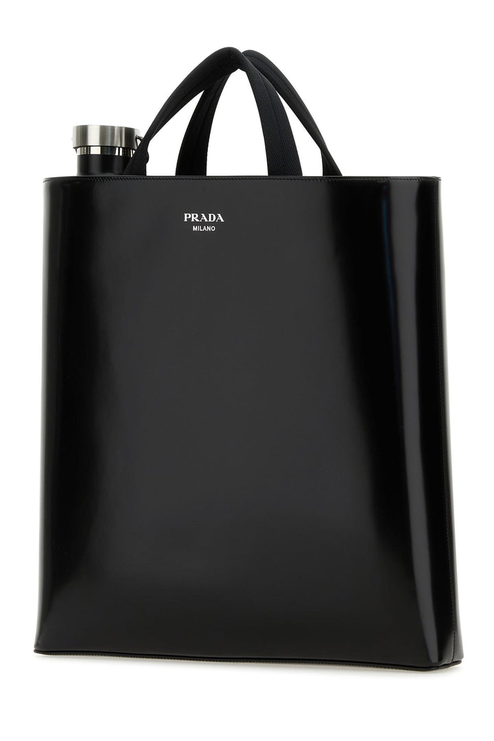 Black leather shopping bag