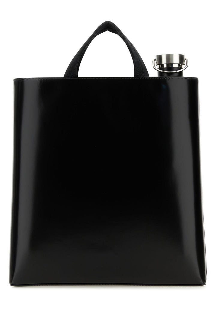 Black leather shopping bag