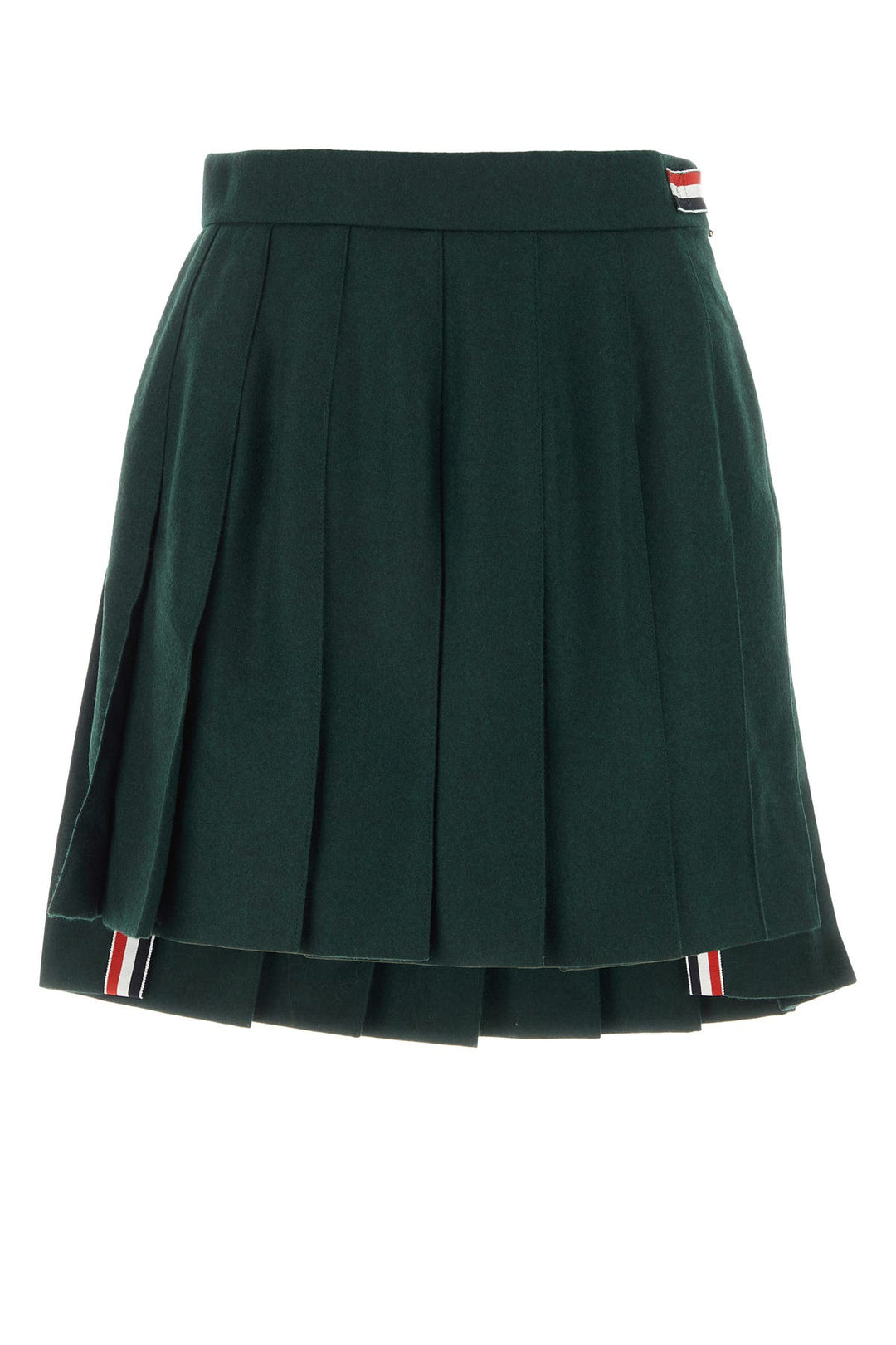 Bottle green wool and polyester mini skirt