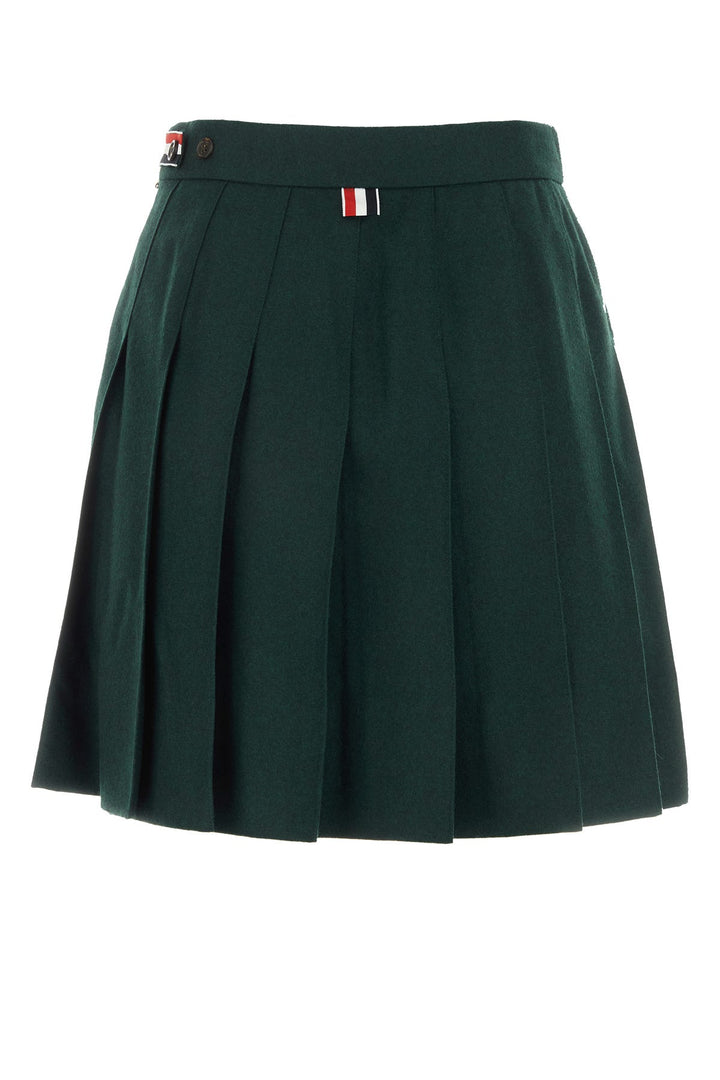 Bottle green wool and polyester mini skirt