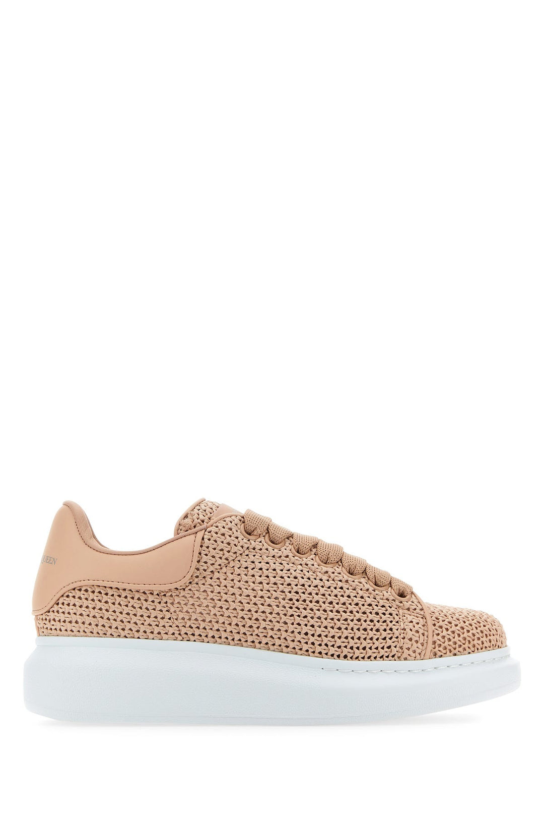 Powder pink crochet sneakers with powder pink leather heel