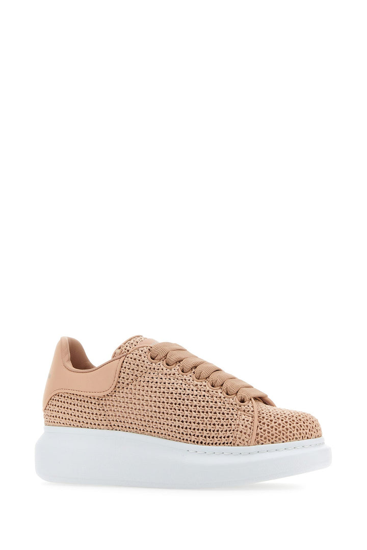 Powder pink crochet sneakers with powder pink leather heel