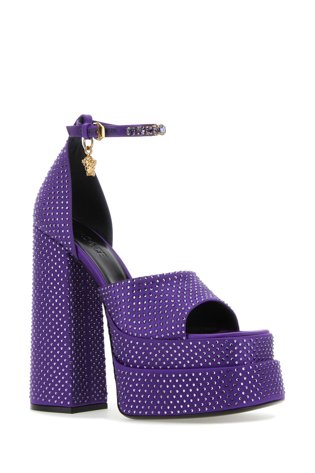 Purple satin Medusa Aevitas sandals