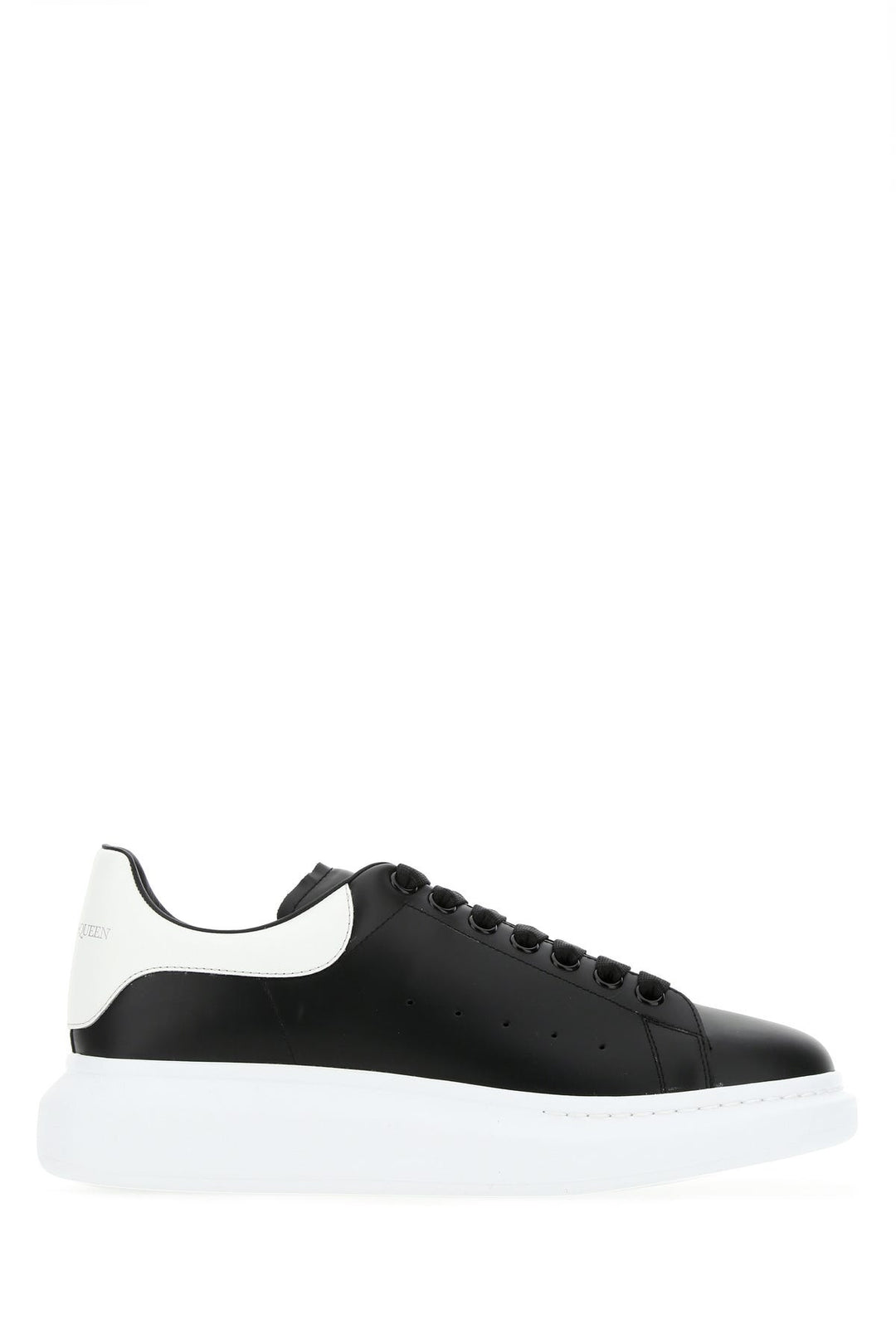 Black leather sneakers with white leather heel