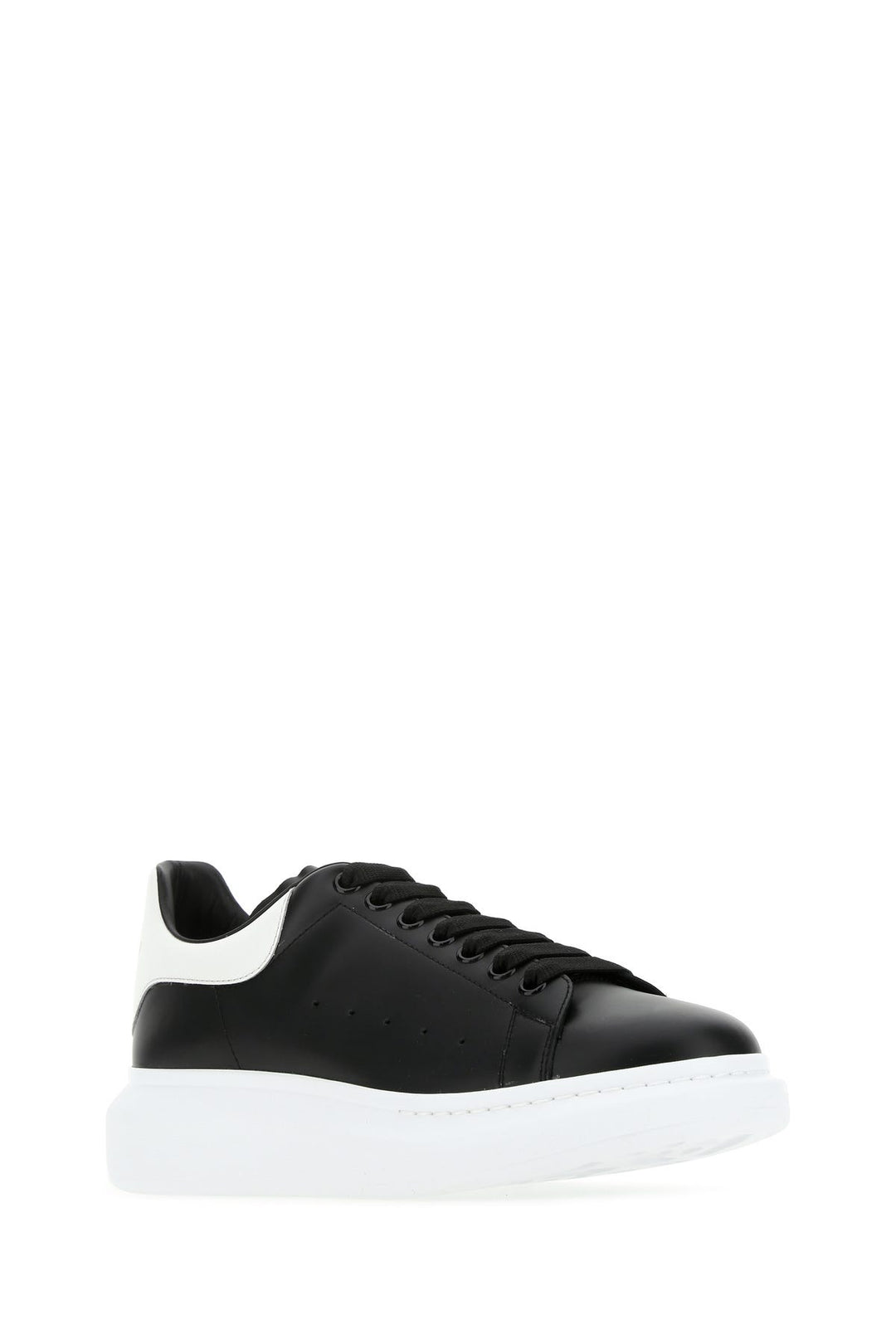 Black leather sneakers with white leather heel