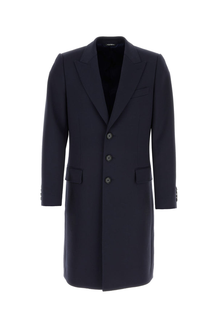 Dark blue stretch polyester blend coat