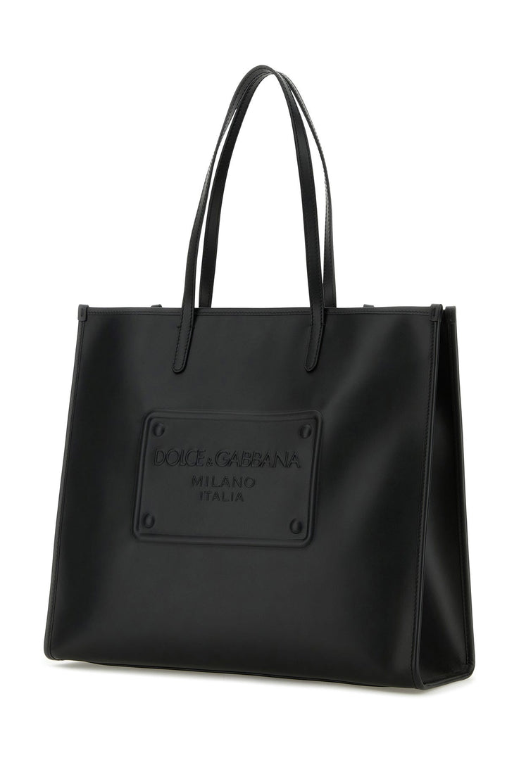 Black leather shopping bag