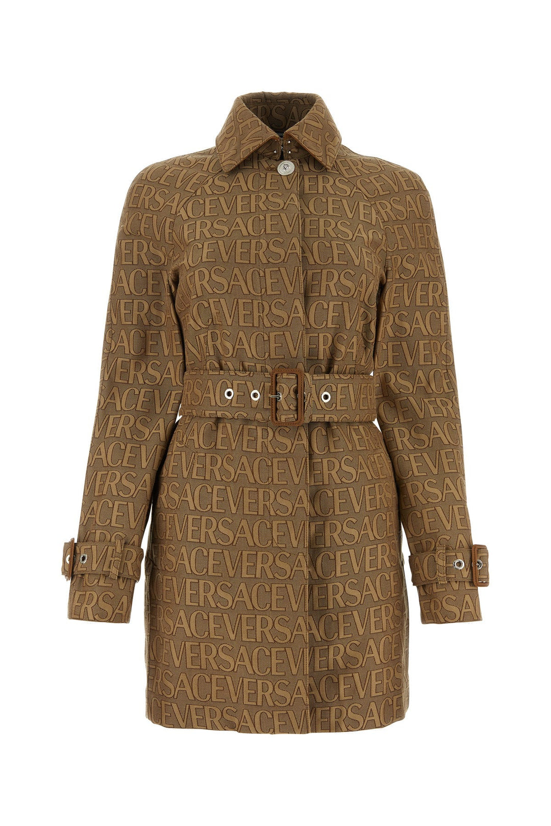 Embroidered polyester blend trench coatÂ 