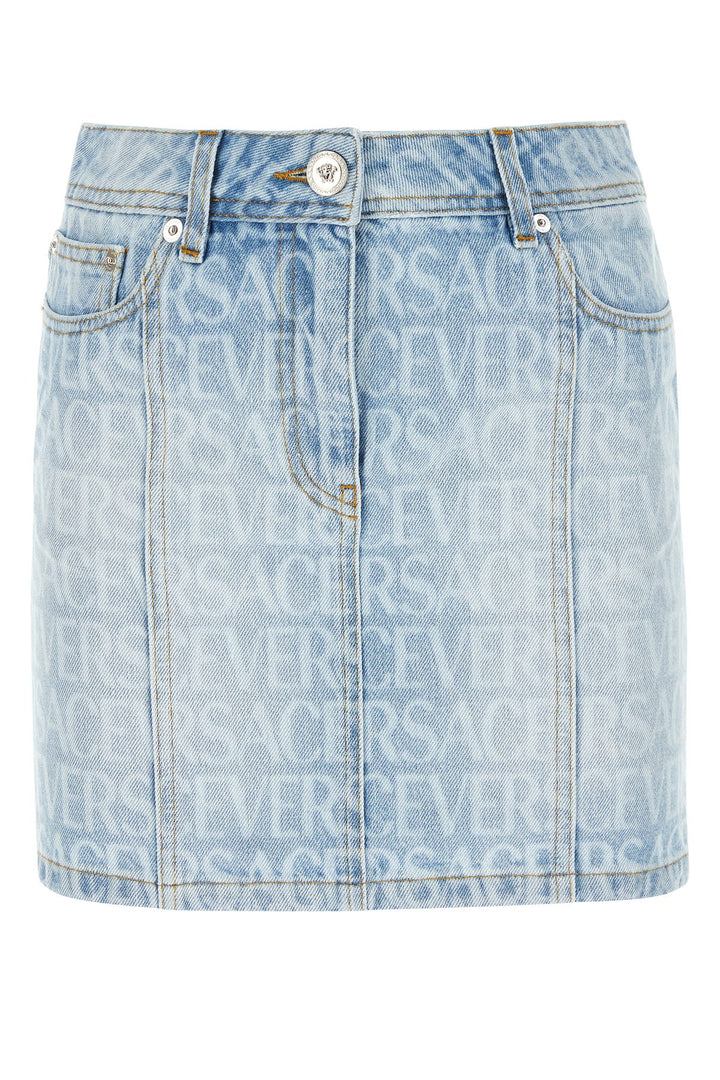 Printed denim mini skirt