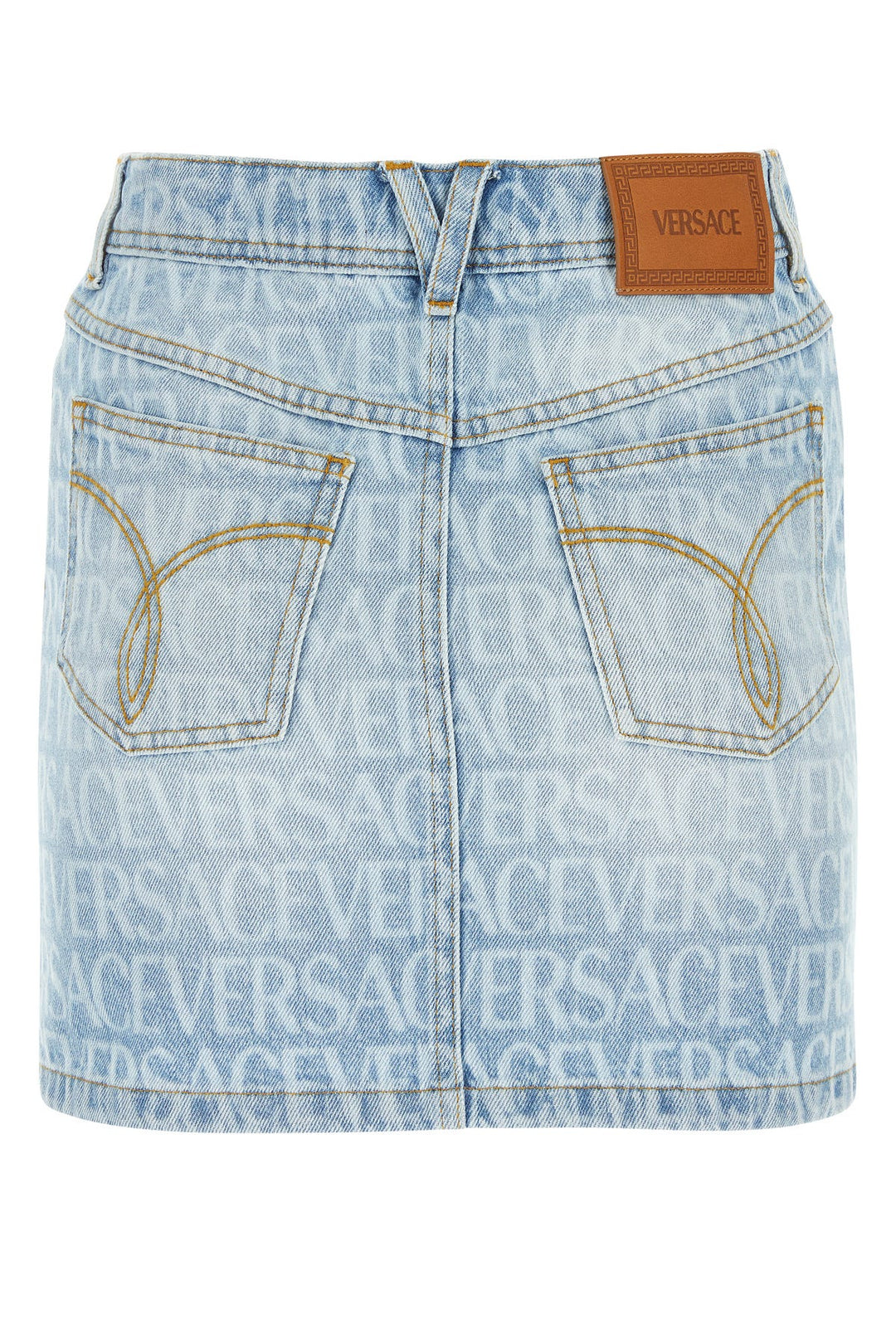 Printed denim mini skirt