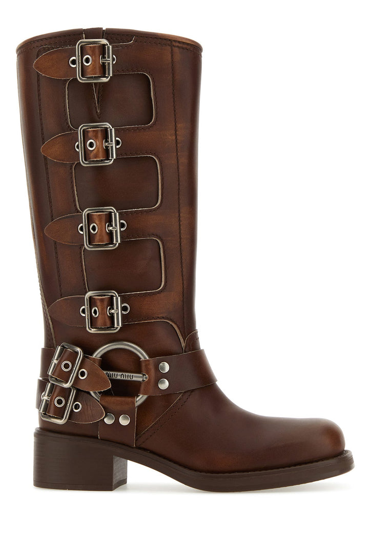 Brown leather boots