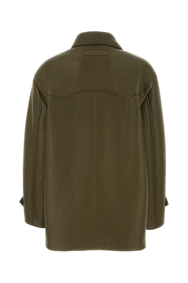 Army green nappa leather coat