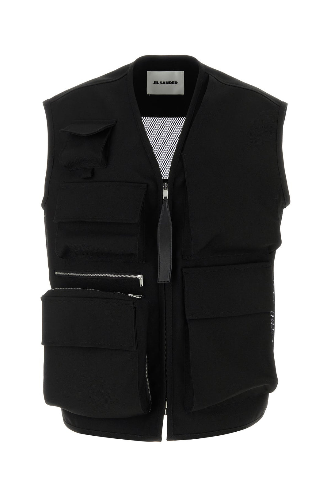 Black wool blend sleeveless jacket