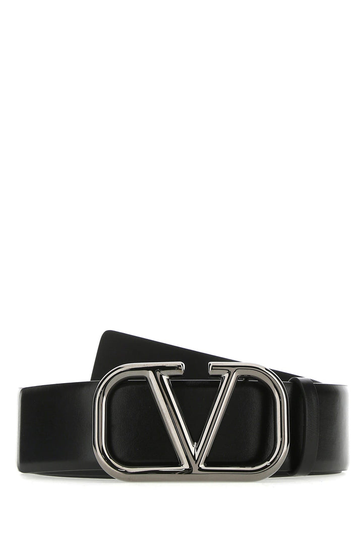 Black leather VLogo belt