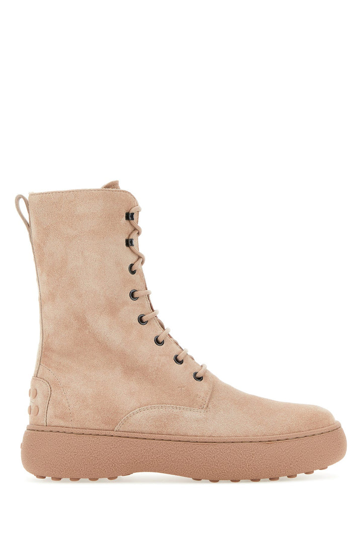 Powder pink suede W. G. ankle boots