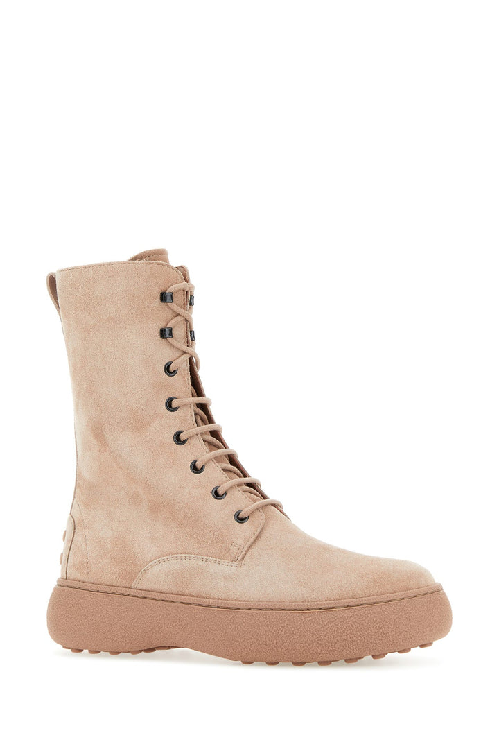 Powder pink suede W. G. ankle boots