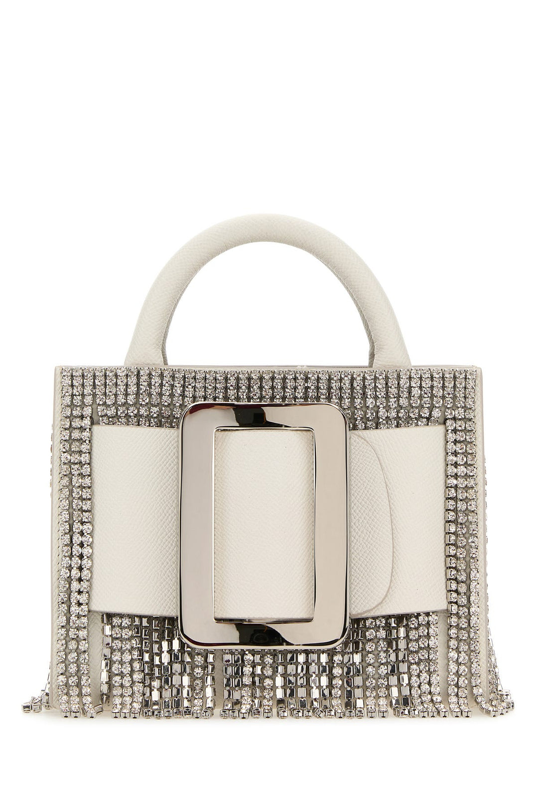 White leather Bobby 18 Crystal Flapper handbag