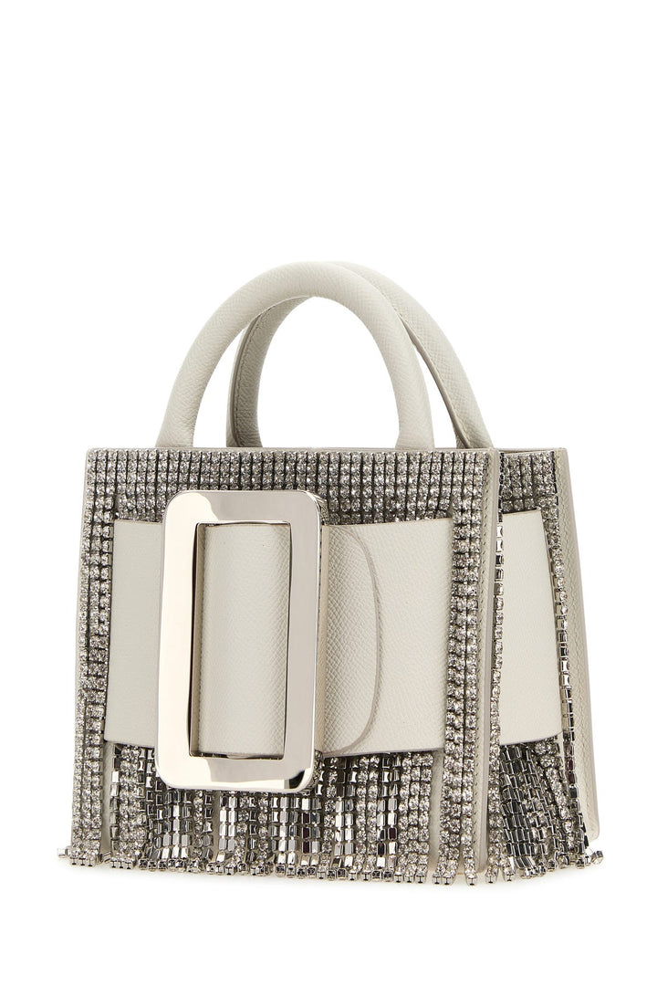 White leather Bobby 18 Crystal Flapper handbag