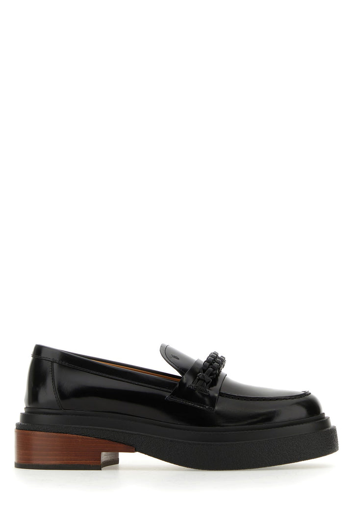 Black leather loafers