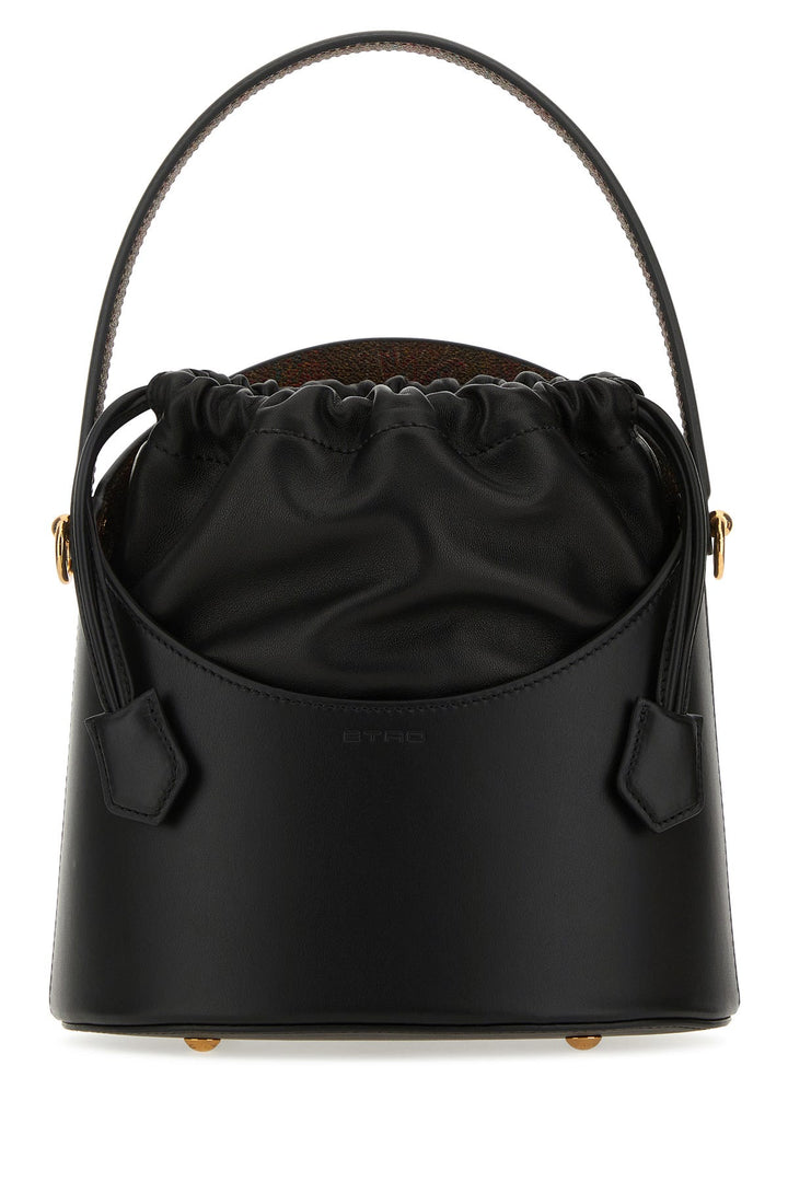 Black leather Saturno bucket bag