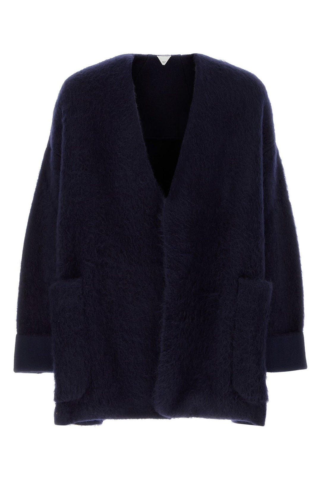 Navy blue stretch wool blend cardigan