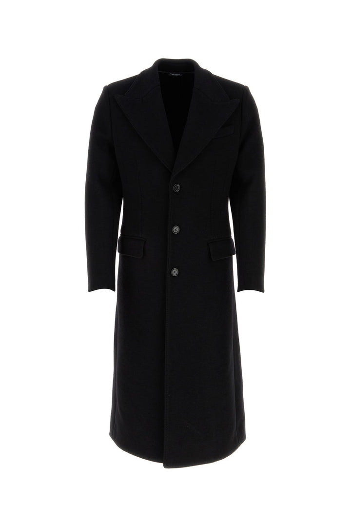 Black stretch wool blend coat