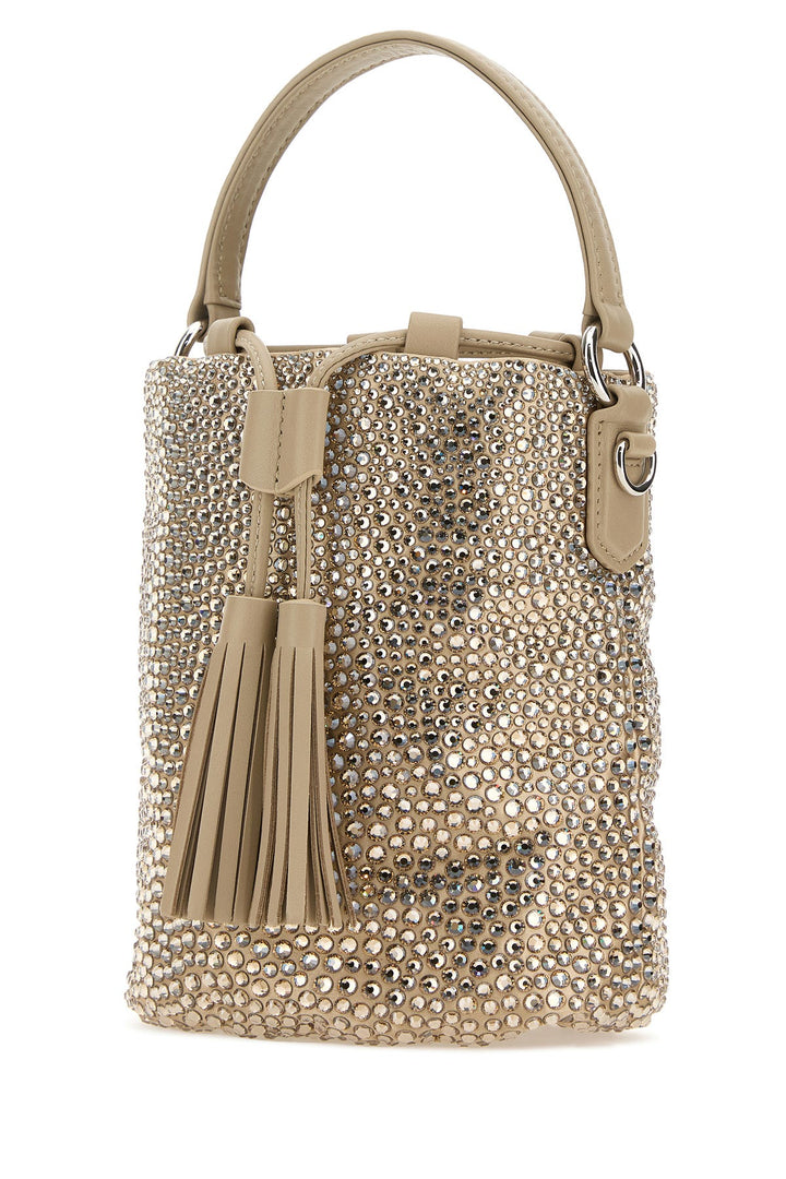 Embellished satin bucket bag