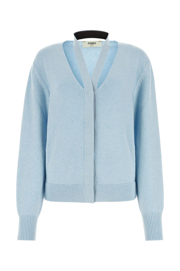 Melange pastel light-blue stretch wool blend cardigan