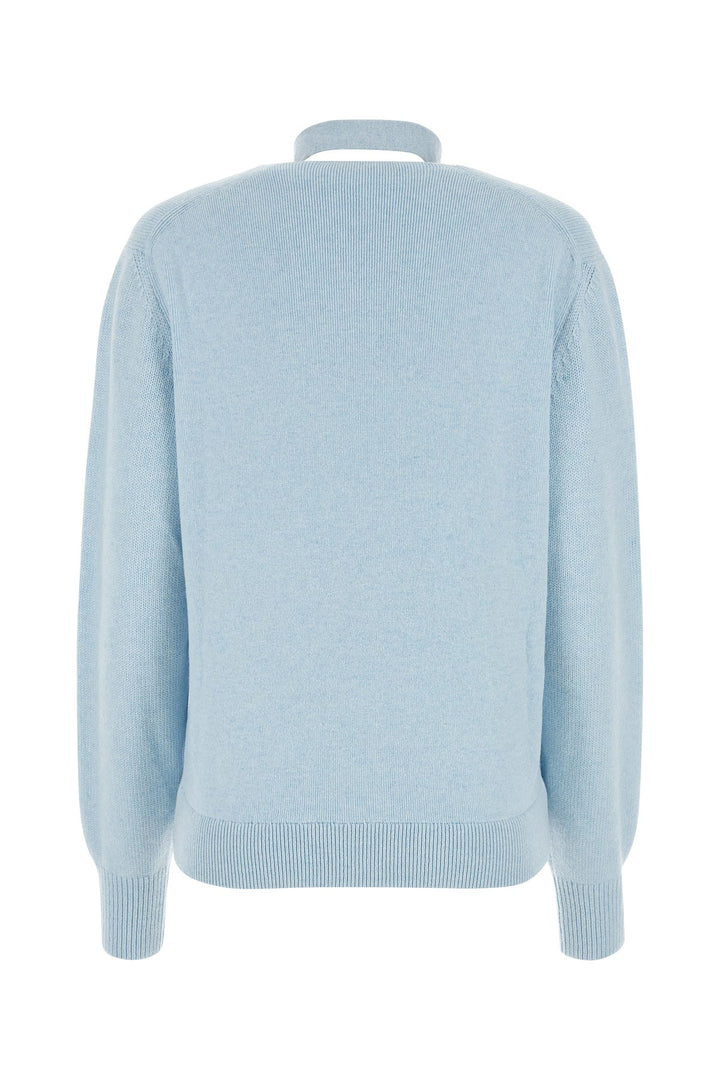 Melange pastel light-blue stretch wool blend cardigan