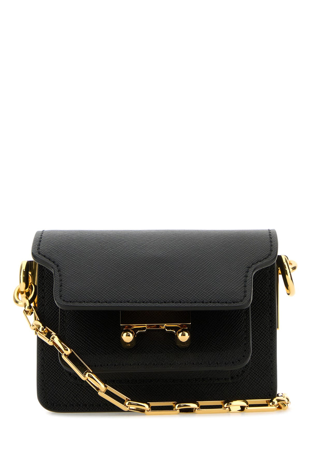 Black leather micro Trunk E/W crossbody bag