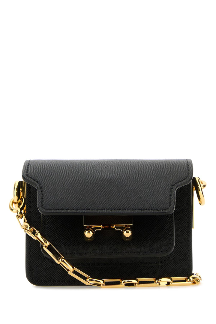 Black leather micro Trunk E/W crossbody bag