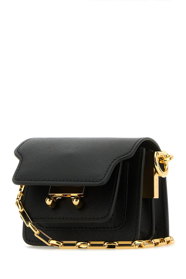 Black leather micro Trunk E/W crossbody bag