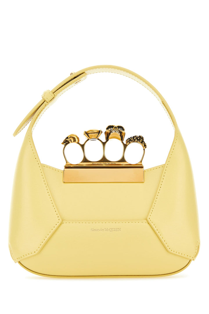 Pastel yellow leather mini Jewellered Hobo handbag