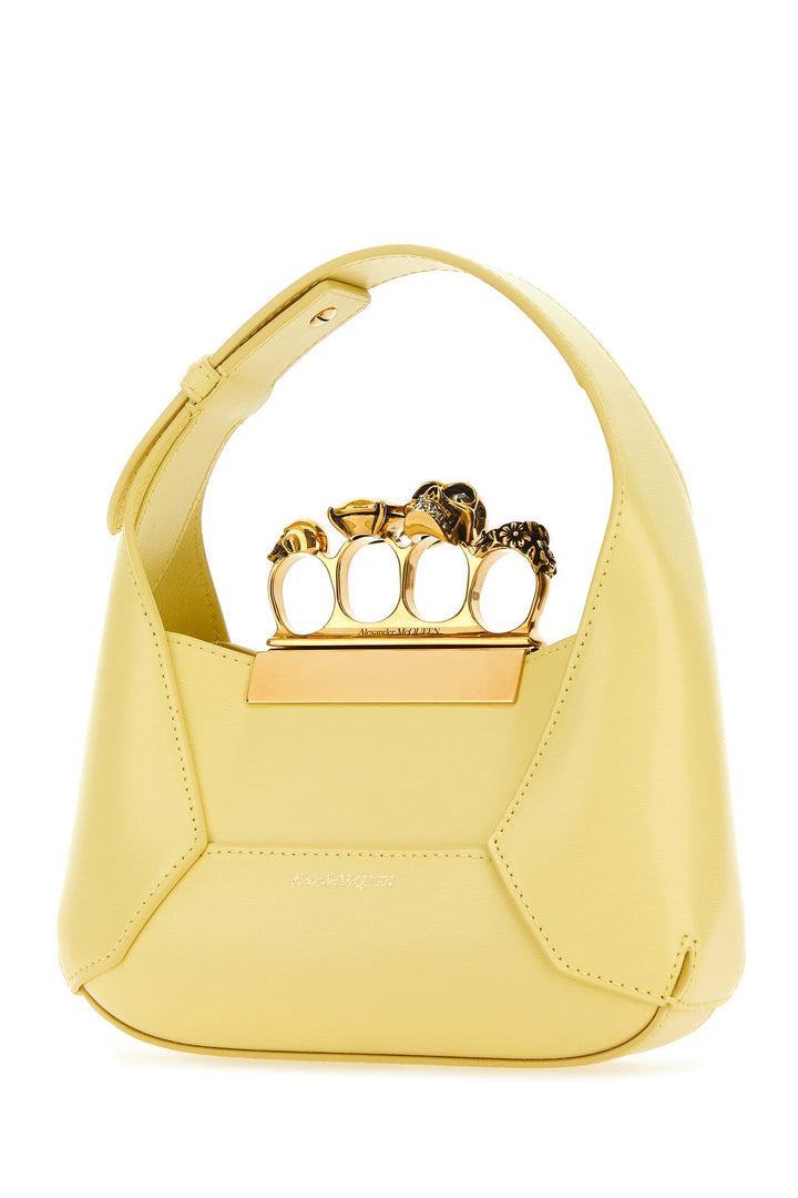 Pastel yellow leather mini Jewellered Hobo handbag