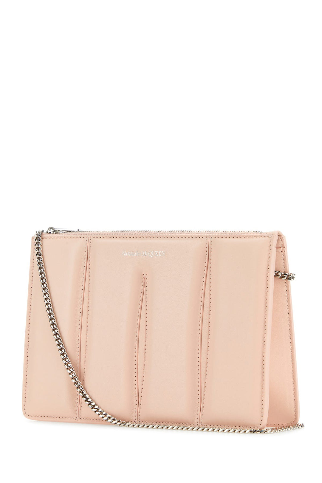 Pastel pink leather shoulder bag