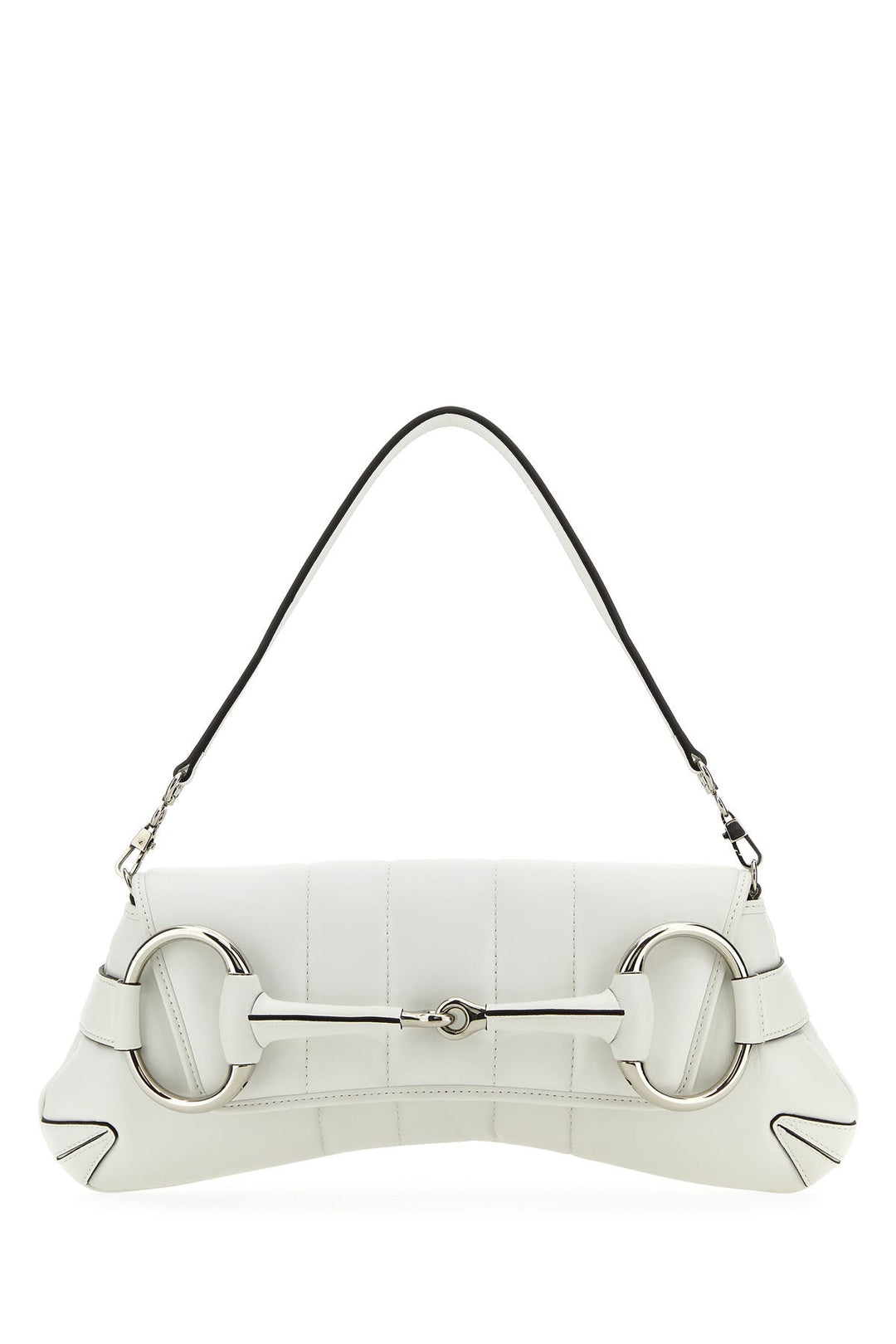 White leather medium Gucci Horsebit Chain clutch