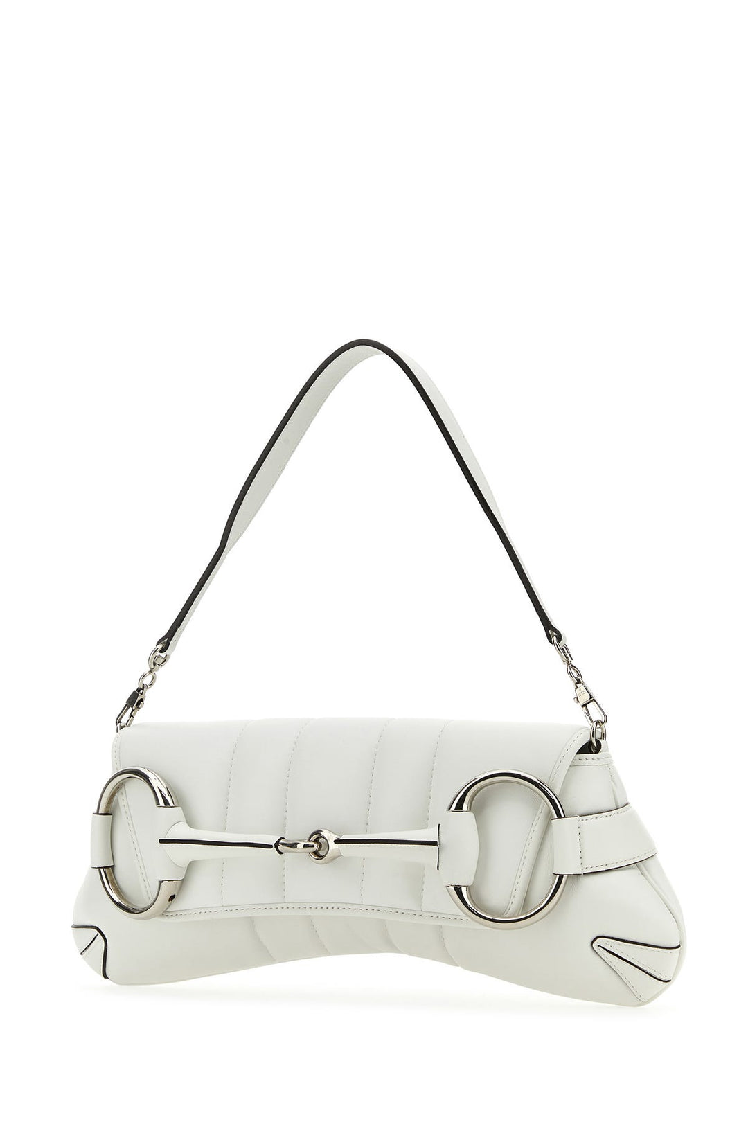 White leather medium Gucci Horsebit Chain clutch