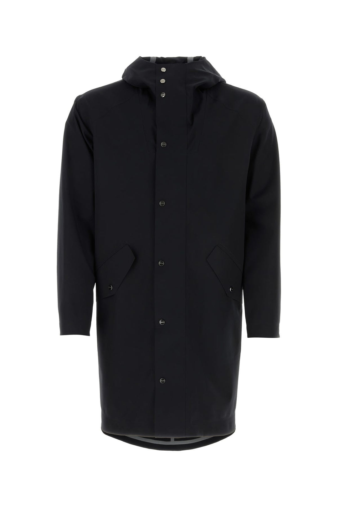 Black stretch nylon overcoat