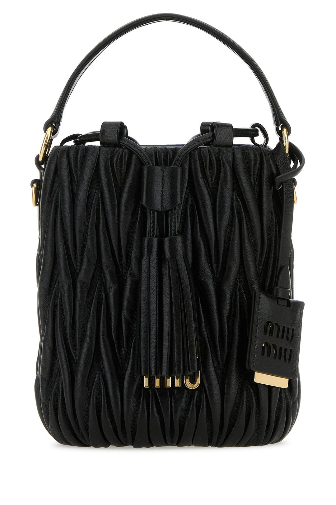 Black nappa leather bucket bag