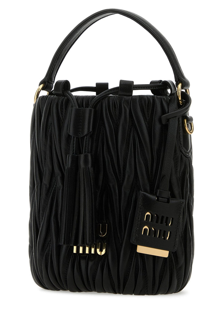 Black nappa leather bucket bag