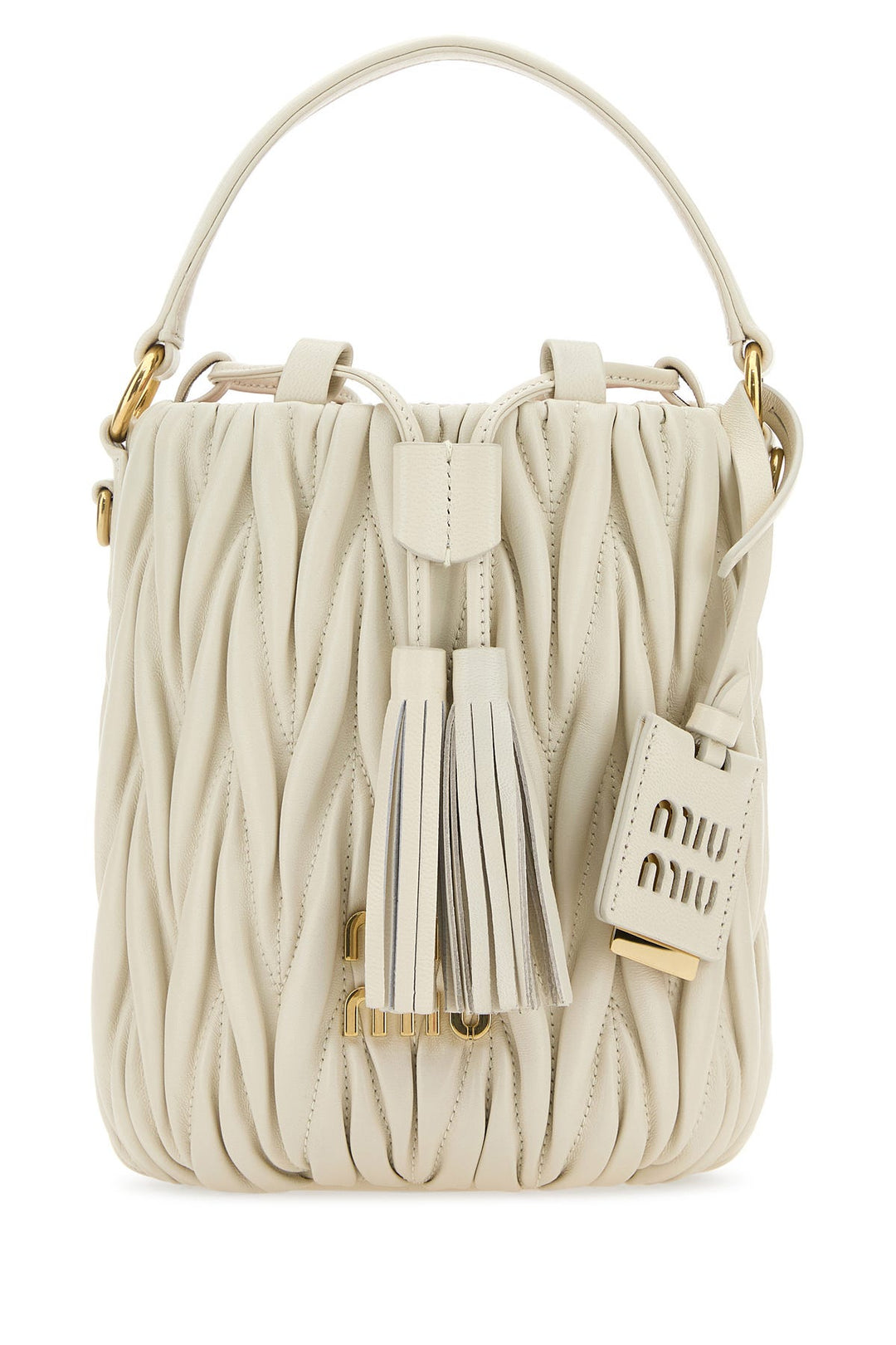 White nappa leather bucket bag