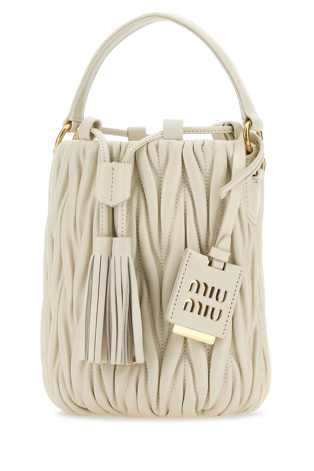 White nappa leather bucket bag