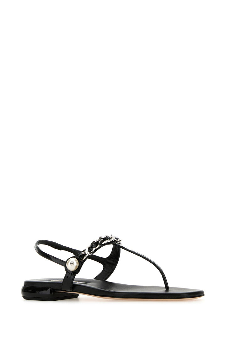 Black leather thong sandals