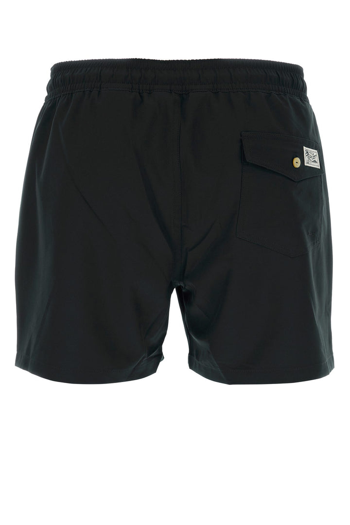 Black stretch polyester swimming shorts