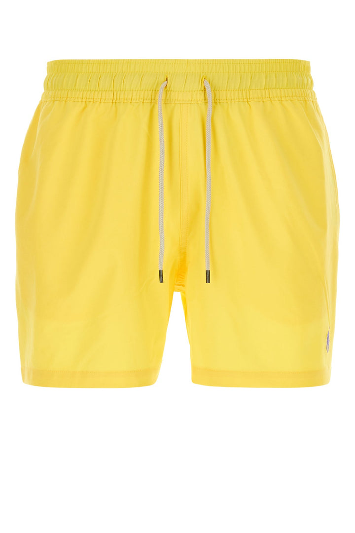 Yellow stretch polyester swimming shorts