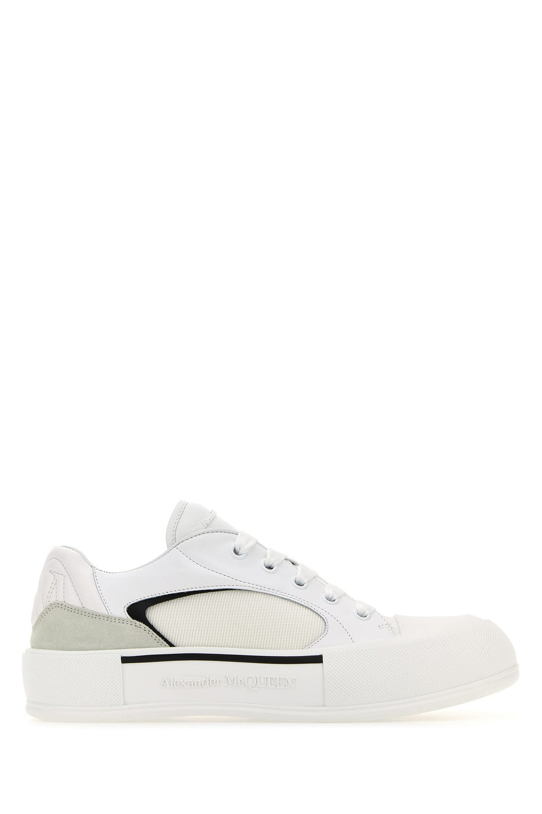 White canvas and leather Plimsoll sneakers