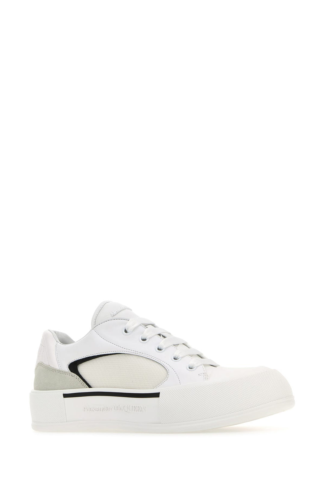 White canvas and leather Plimsoll sneakers