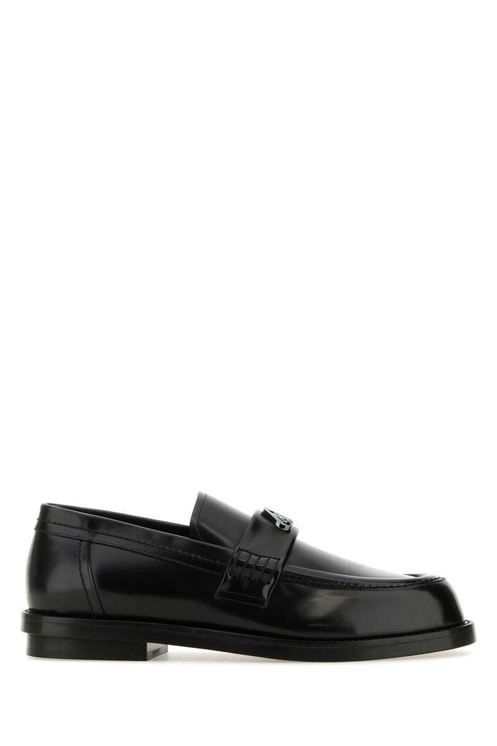 Black leather loafers